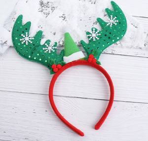 Nieuwe Kerstversiering Kerst Haar Hoepel Glanzende Film Gesp Gewei Kinderen Volwassenen Jurk Up Kerst Hoed Hoofdband - Product Image 1