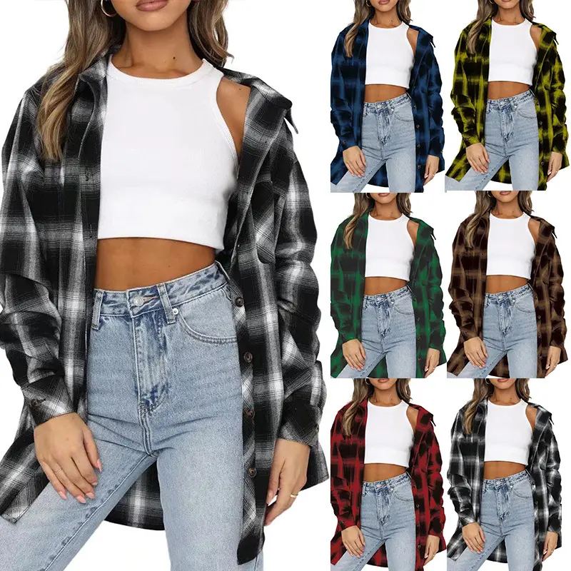 Wholesale New Arrivals Fashion Ladies Casual Wear Long Sleeve Women Plaid Flannel Shirts