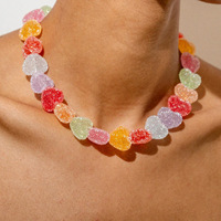 Mode arc-en-ciel coeur bonbons perles bijoux résine collier ras du cou déclaration Unique femmes été bijoux faveur