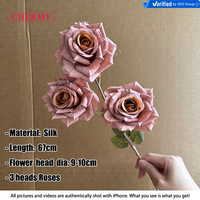 Rose artificielle en soie DC335, 3 têtes, couleur café poussiéreux, style vintage, tons doux, fleur artificielle pour bouquet de mariage d'automne, décoration de table
