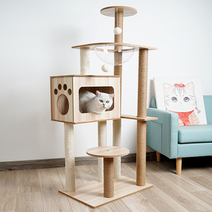 Dropshipping Foreign Trade Wooden Cat Tree with Climbing Frame Cat Bed Scratching Board & Cat Toys-Space Capsule Design