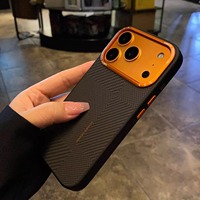 Casing Magnetik Kulit Serat Karbon Bisnis Sle untuk iPhone 17 Pro Max 16 15 14, Mendukung Pengisian Daya Nirkabel, Anti Jatuh, Pelindung