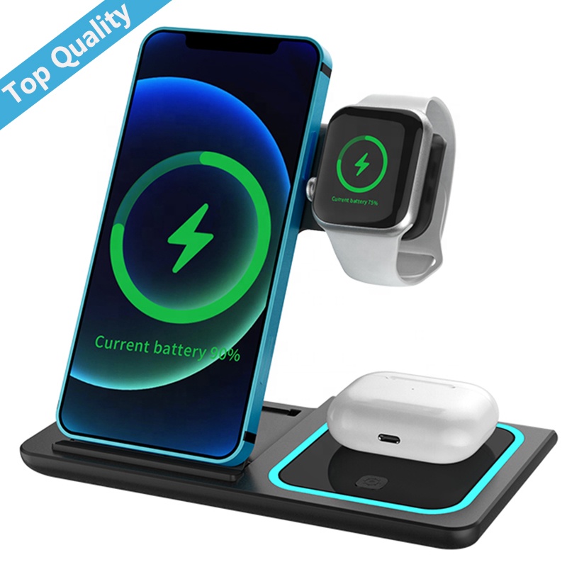 Universal 15W Fast Charging 3 in1 Foldable Wireless Charger Stand Holder Wire Fast Charging Dock Stand Desktop Charging Station