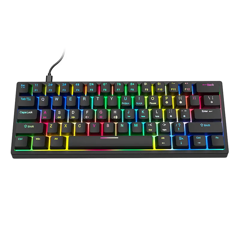 Hot selling LED light effect RGB backlight wired mechanical keyboard 61 key USB interface mini game keyboard