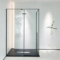 Paroi de douche FUSA pour cabine de douche, 1 porte à charnière, 2 panneaux fixes, verre trempé 8 mm, acier inoxydable 304, vente en gros OEM