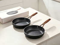 Ensemble de casseroles antiadhésives, poêle à frire 2 pièces, compatible avec toutes les plaques de cuisson, y compris l'induction, passe au lave-vaisselle, noir.