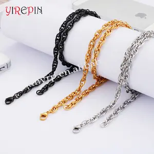 In Stock Fashion Stainless Steel O-shaped Double Buckle Men's Necklace Electroplated 18k Gold Steel Black men Bracelet Necklace