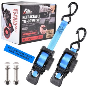 Correas de trinquete retráctiles de 1 pulgada x 9 pies para amarre de popa de embarcaciones, autoajustables, montables en remolque, con tornillos para barco - Product Image 1