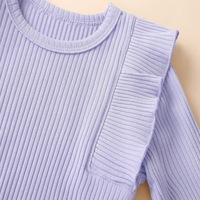 Ensemble barboteuse côtelée pour bébé, vente en gros, vêtements pour bébé fille, ensemble deux pièces doux à manches longues et pantalon long, barboteuse unie à volants
