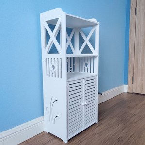 Bathroom 90cm 3 Layers PVC Corner Cabinet with Door <strong>Thin</strong> Toilet Storage <strong>Shelf</strong> for Paper Holder Freestanding Floor Storage Rack - Product Image 5