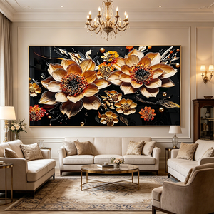 Peinture murale LED personnalisée en porcelaine <span class=keywords><strong>de</strong></span> luxe avec motif <span class=keywords><strong>de</strong></span> tournesol doré, décoration florale pour salon, <span class=keywords><strong>salle</strong></span> à <span class=keywords><strong>manger</strong></span>, maison - Product Image 4