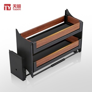 Modern <b>Walnut</b> Kitchen <b>Cabinet</b> Pull Down Shelf Two-Tier Soft Drop Lift Basket Elevator Organizer for Upper Wall <b>Cabinet</b> Storage - Product Image 2