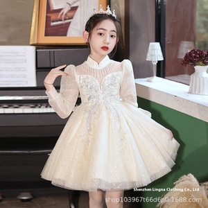 Abito da principessa di classe di lusso in raso per ragazze transfrontaliero accessibile con soffice filato Host pianoforte che suona pizzo per bambini - Product Image 1