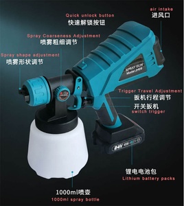Pistolet pulvérisateur sans fil Ananke Tools à batterie lithium rechargeable, pulvérisateur électrique sans air, pulvérisateur de peinture DIY, 1000 ml, buse de 2,5 mm, haute performance - Product Image 2