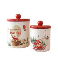 Pot de rangement circulaire en céramique de Noël, style nordique, motif ours polaire, cadeau créatif pour la maison, design coloré, hermétique, 0,5-1L