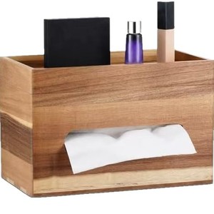 Caja de pañuelos de madera de acacia, organizador de doble capa, almacenamiento de escritorio, diseño moderno - Product Image 5