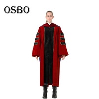 2021 Ensemble mat de graduation rouge de robe de doctorat Robe académique avec capuche Tam en velours