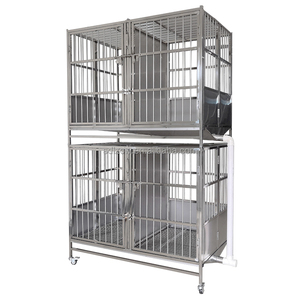 Gabbia <span class=keywords><strong>per</strong></span> <span class=keywords><strong>Cani</strong></span> Grande e Robusta in Acciaio Inox Pieghevole con Drenaggio, Gabbia <span class=keywords><strong>per</strong></span> Animali da Esterno a Due Piani con 4 Porte - Product Image 1