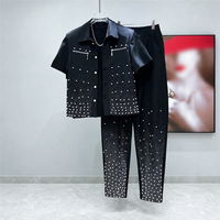 Ensemble pantalon et veste à revers à manches courtes pour homme, personnalisé, respirant, 100 % coton, avec dégradé de strass, logo, tenue de soirée, OEM ODM