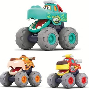 Monster Truck Ride on Toy Push Go Cocodrilo Fricción Powered Pull Back Resorte Leopard Car Rueda grande Animal Design Plástico - Product Image 1