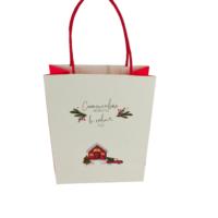 Sac fourre-tout en papier recyclable imprimé en gros, sac de transport en papier kraft personnalisé avec motifs festifs pour l'emballage de cadeaux de Noël