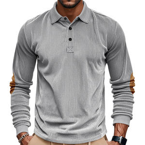 Polo de Manga Larga de Pana para Hombre, Color Verde Militar, Diseño con Parches, Estilo Casual para Uso Diario - Product Image 5