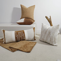 Housse de coussin texturée en bouclette tissée, motif color block, pour coussin lombaire, camel crème, brodée, pour canapé, lit, décoration intérieure
