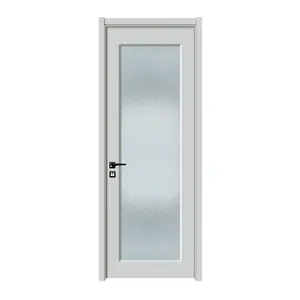 กระจกฝ้าที่สวยงามภายในประตูไม้สีขาวภายในที่เป็นของแข็งสำหรับห้องน้ำ