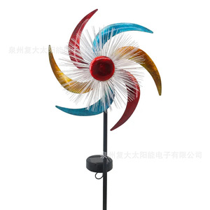 Décoration de jardin solaire éolienne extérieure en métal en forme de fleur, motif naturel peint, forme irrégulière - Product Image 5