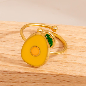 Bagues ajustables Série Fruits couleur or Ananas Avocat Pastèque Bijoux pour femmes Accessoire cadeau - Product Image 4