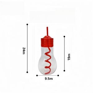 Custom Logo 600 ml Plastic <b>Light</b> Bulb Jars <b>Rope</b> Lighted Fillable <b>Light</b> Bulbs Cup LED Bulb Shaped Candy Jars with Straw Lid - Product Image 2