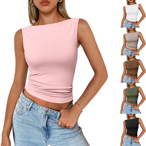T-shirt à col carré pour femmes sans manches Summer Casual Basic T-shirt 2025 Fashion Clothes - Product Image 1