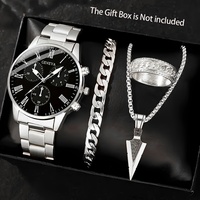 Ensemble de 4 pièces : Montre à quartz pour homme, collier avec pendentif flèche, bracelet et bague, ensemble cadeau de luxe pour homme