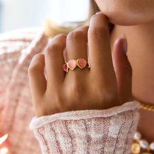 Anillo con Forma de Corazón y Ojo de Gato Rosa, Biselado, Joyería de Moda para Mujer, Regalo, Origen Yiwu - Product Image 3