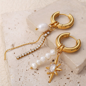 แฟชั่นต่างหูทองเหลืองชุบทองสแตนเลสไข่มุกน้ำจืดดาวเพทายจี้เครื่องประดับปาร์ตี้ EH963 - Product Image 2