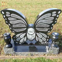Pierre tombale verticale en granit noir simple, design américain, pierre tombale en granit avec papillon, Ideal Arts