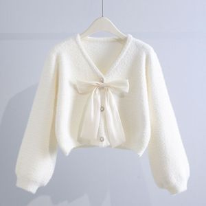 <span class=keywords><strong>Cardigan</strong></span> in Maglia <span class=keywords><strong>con</strong></span> Pelliccia Sintetica Corta Autunno/Inverno, Top in Maglia Spessa <span class=keywords><strong>con</strong></span> Grande Fiocco per Donna - Product Image 2