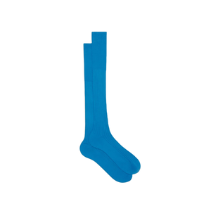 Chaussettes hautes antidérapantes en coton bleu pour hommes, tricotées, couleur unie, style classique, automne, du Bangladesh - Product Image 1