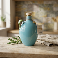 Carafe en céramique de haute qualité Puglo turquoise vif, huile d'olive pressée à froid, 1L, huile de cuisson italienne extra vierge, protection UV 24