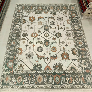 Persian Style Wool Polyester Area Rug Rectangle Non-Slip Hand Knotted Living Room Carpet with Floral Pattern and Rubber Backing - Product Image 1
