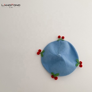 Landfond accesorio otoño-invierno Bebé niñas lindo cereza decoración boinas gorra de punto sombrero de <span class=keywords><strong>pintor</strong></span> - Product Image 5