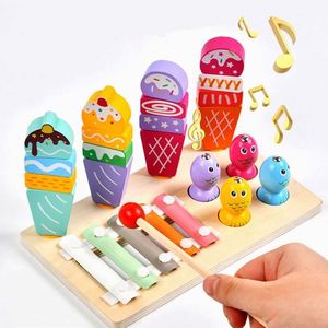Jeu de pêche magnétique 3 en 1, crème glacée, friandises, jeu d'imitation, nourriture, plateau en bois avec cartes - Product Image 1