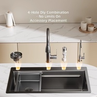 Évier de cuisine multifonctionnel à 4 trous en acier inoxydable nano noir, vasque simple pour poste de travail DIY, vente en gros d'usine