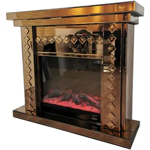 Mirrored furniture brown mirrored glass electric fireplace surround mantel for sale