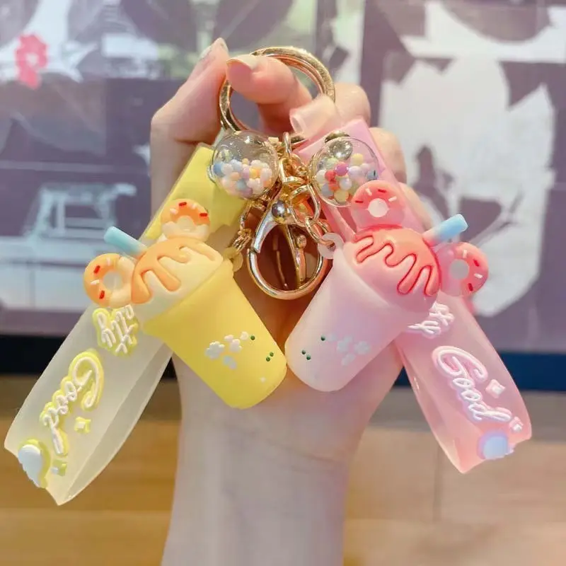 Creative Mouse Head Donut Milk Tea Cup Keys Chain for Women Cute Ice Cream Balloon Keychain Bag Car Pendant Keyring Girl Gifts