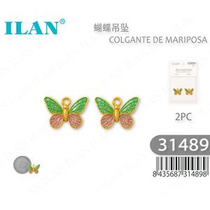 Ciondolo a forma di farfalla Ilan in smalto verde e rosa, 2 pezzi, per la creazione di gioielli - Product Image 1