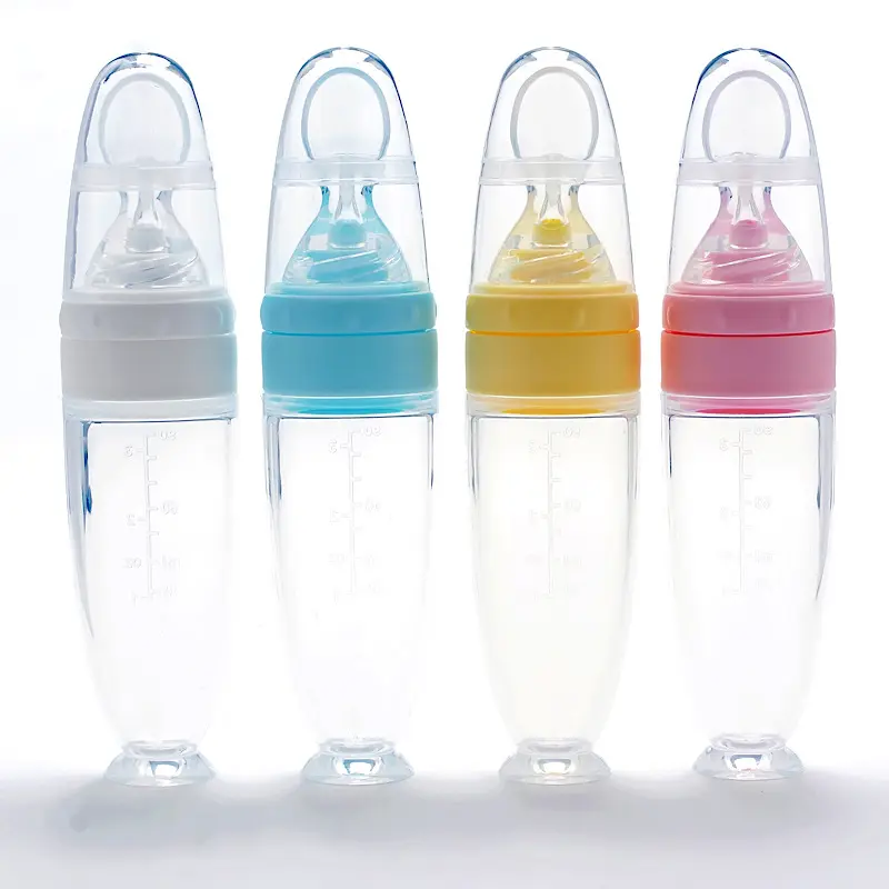 BPA Free Silikon Baby produkte Fütterung löffel Flasche Silikon Squeeze Baby flasche mit Sauger Baby Silikon mit Löffel