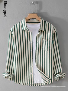 Support Customization of One Item <strong>Men's</strong> Casual Trend Striped Long Sleeved Shirt Thin and Loose <strong>Men's</strong> <strong>Top</strong> - Product Image 6