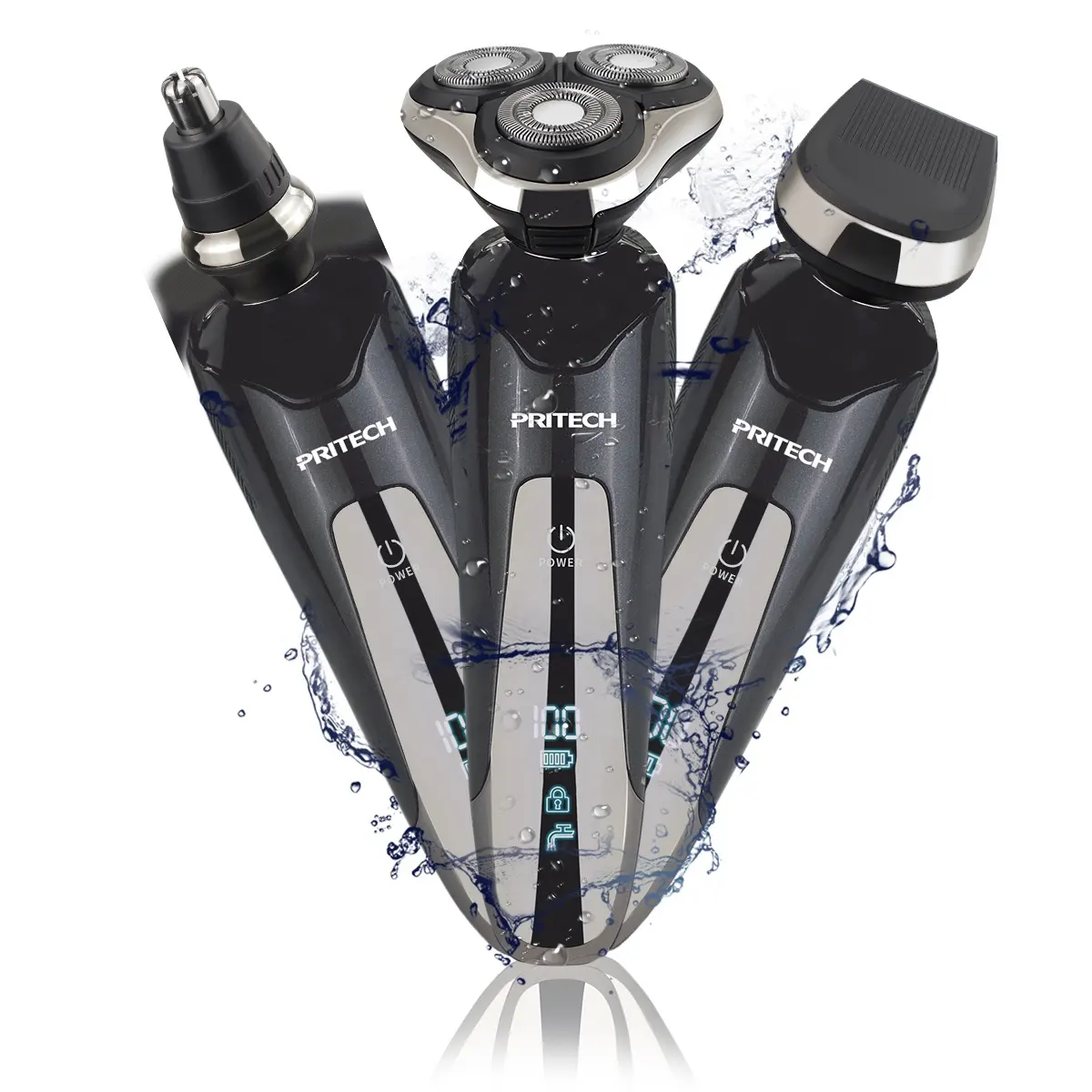 PRITECH Men Grooming Set 3 in 1 Multifunction Waterproof Electric Razor USB Rechargeable Electric Shaver