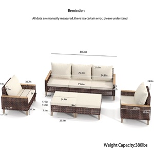 5-seats mây phòng chờ ăn ngoài trời sofa đặt bàn ngoài trời và ghế nhóm chỗ ngồi với đệm - Product Image 6